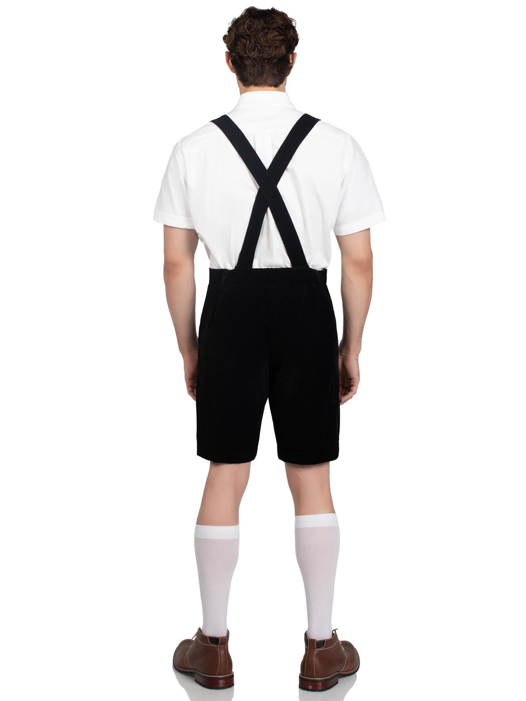 Men’s 1 PC Bavarian Lederhosen Costume, Includes Embroidered Stretch Velveteen Lederhosen with Pockets and Authentic Bib Suspenders