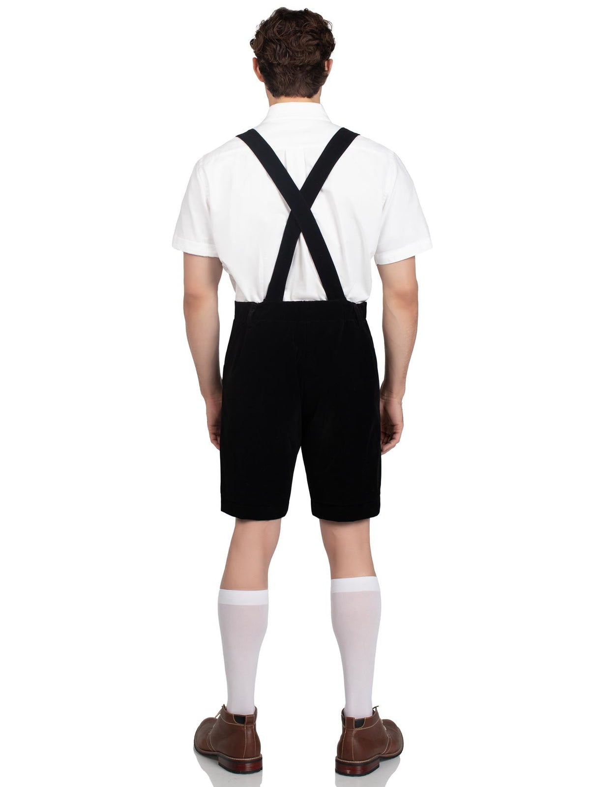 Men’s 1 PC Bavarian Lederhosen Costume, Includes Embroidered Stretch Velveteen Lederhosen with Pockets and Authentic Bib Suspenders