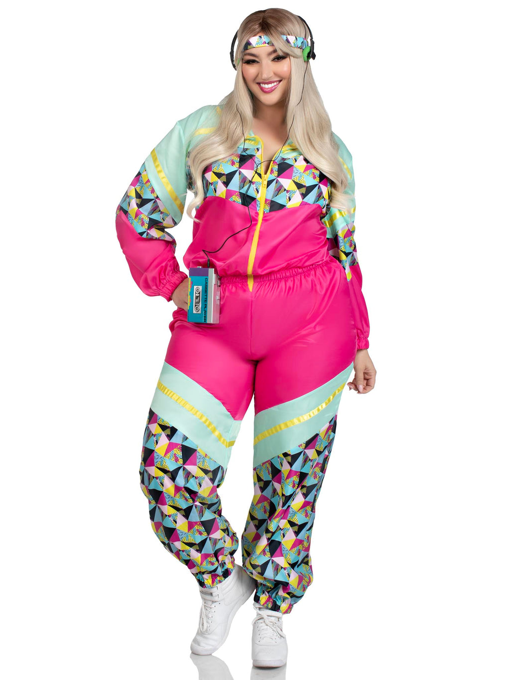 Plus Size 2 PC Totally 80s Tracksuit Costume, Includes Zip-Up Tracksuit and Headband