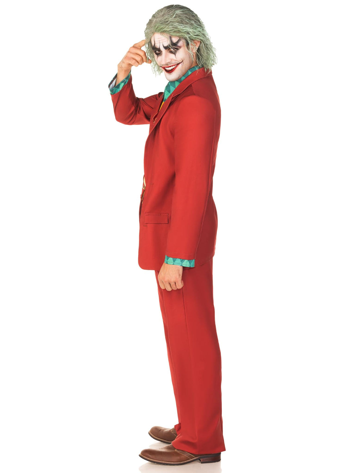 Men’s 3 PC Deviant Clown Costume, Includes Jacket with Attached Vest, Dickey and Pants