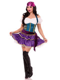 2 PC Tarot Card Temptress Costume, Includes Dress with Tiered Skirt and Celestial Sequin Trimmed Sash, and Metallic Head Scarf