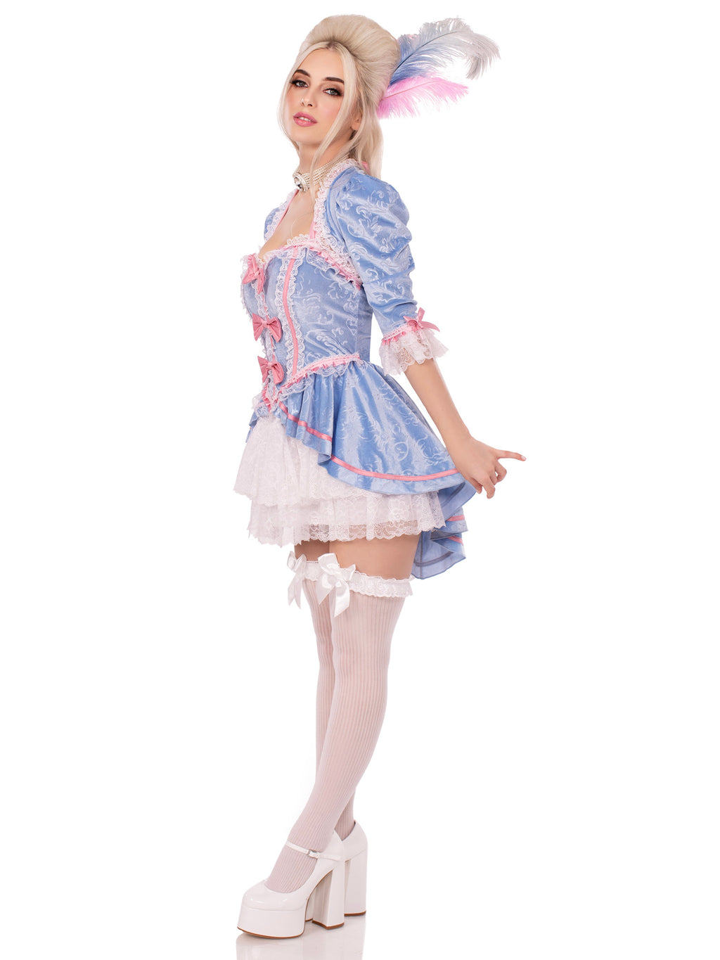 2 PC Marie Antoinette Costume, Includes Ruffle Trimmed Velvet and Lace Dress with Bow Accents and Shrug