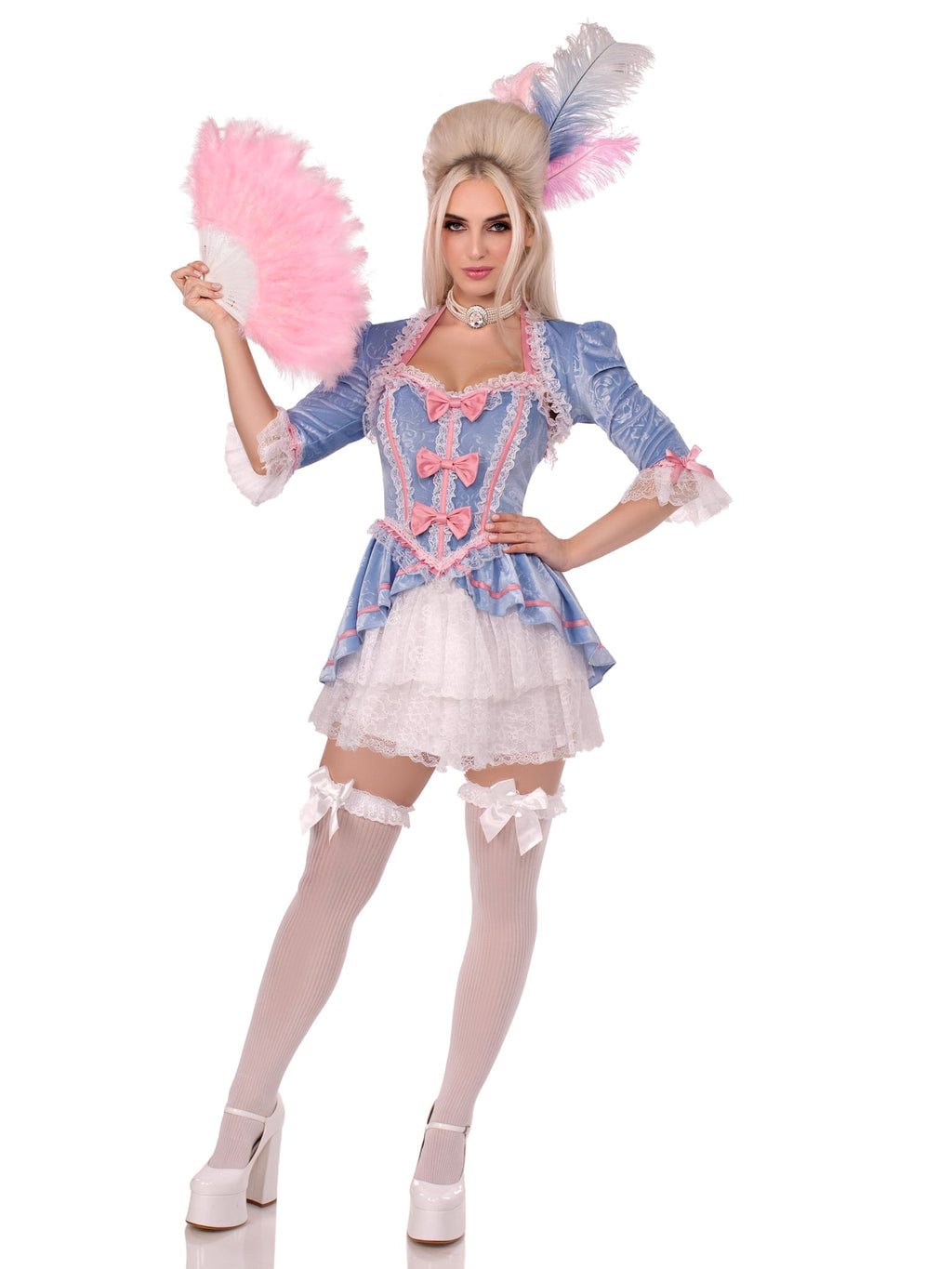 2 PC Marie Antoinette Costume, Includes Ruffle Trimmed Velvet and Lace Dress with Bow Accents and Shrug