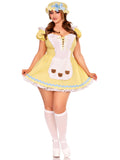 Plus Size 3 PC Beary-Cute Goldilocks Costume, Includes Apron Dress with Lace-Up Front and Bear Patches, Pin-On Back Bow, and Bonnet