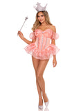 3 PC Enchanting Good Witch Costume, Includes Bodysuit with Tiered Organza Skirt and Star Accents, Clear Straps, and Crown Headband
