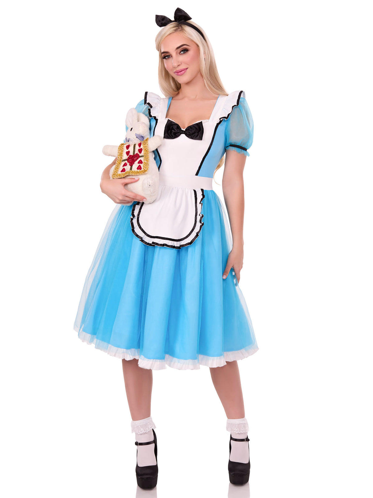 2 PC Looking Glass Alice Costume, Includes Ruffle-Trimmed Tulle Dress with Attached Apron and Bow Headband