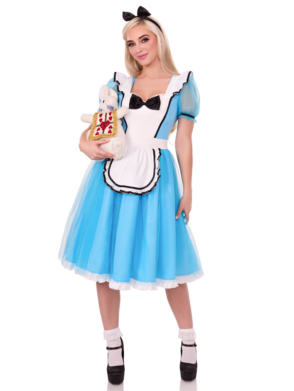2 PC Looking Glass Alice Costume, Includes Ruffle-Trimmed Tulle Dress with Attached Apron and Bow Headband