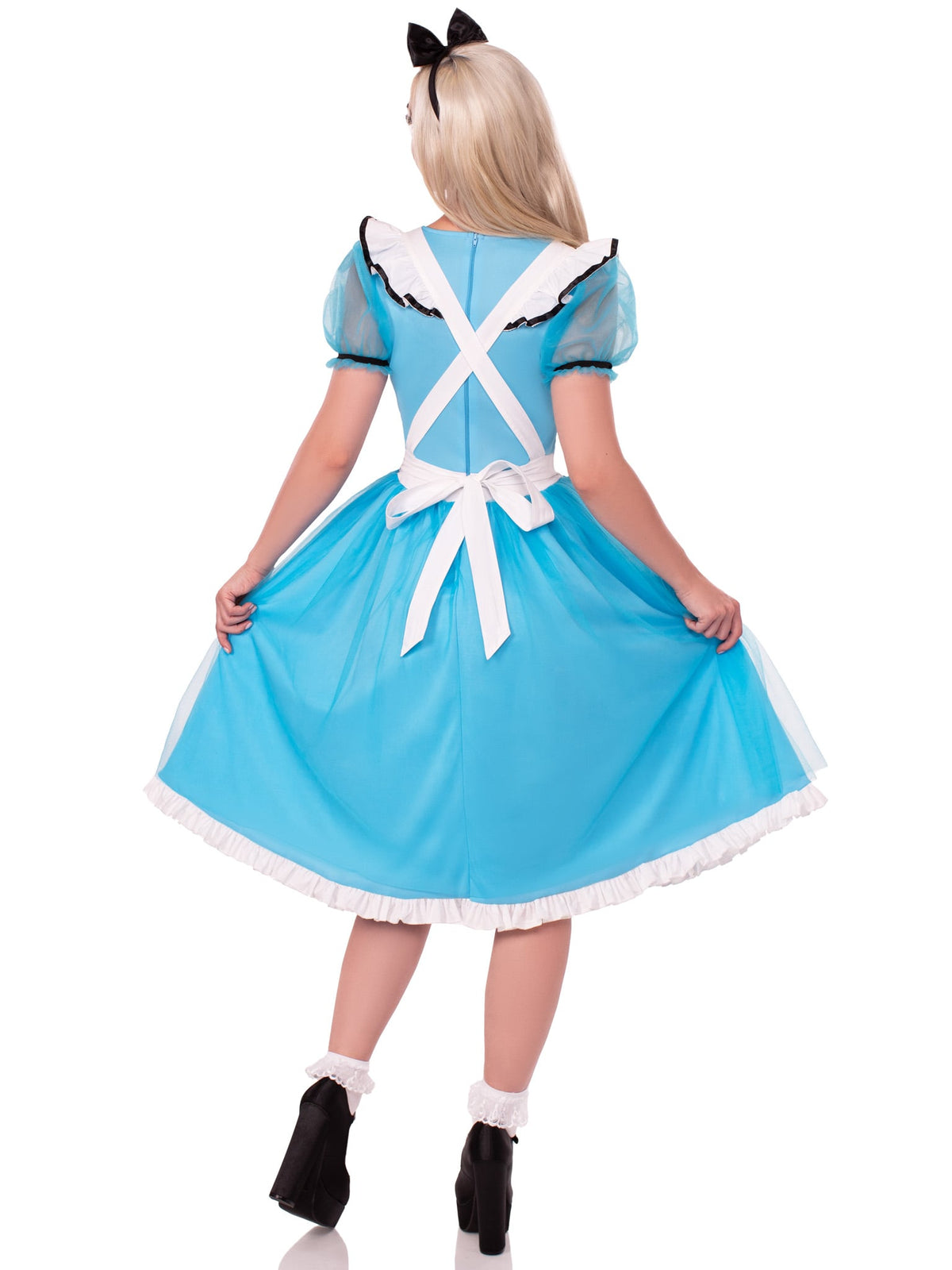 2 PC Looking Glass Alice Costume, Includes Ruffle-Trimmed Tulle Dress with Attached Apron and Bow Headband
