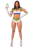 4 PC Intergalactic Ranger Costume, Includes Holographic Crop Top, Wing Harness, Bottoms, and Fingerless Gloves