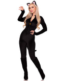 2 PC Pretty Kitty Costume, Includes Ultra-Soft Velvet Plush Catsuit with Bell Zipper Pull and Attached Wired Tail, and Cat Ear Headband