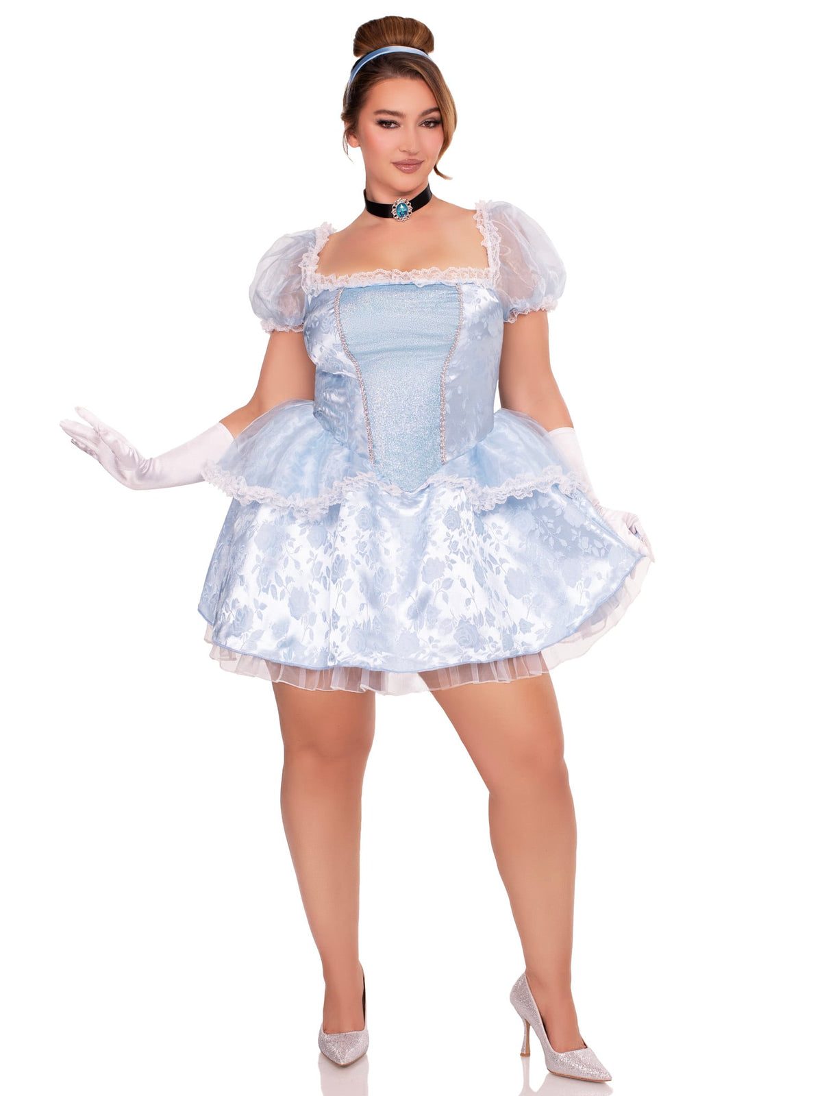 Plus Size 3 PC Ballroom Babe Costume, Includes Lace Trimmed Dress, Jewel Choker, and Headband