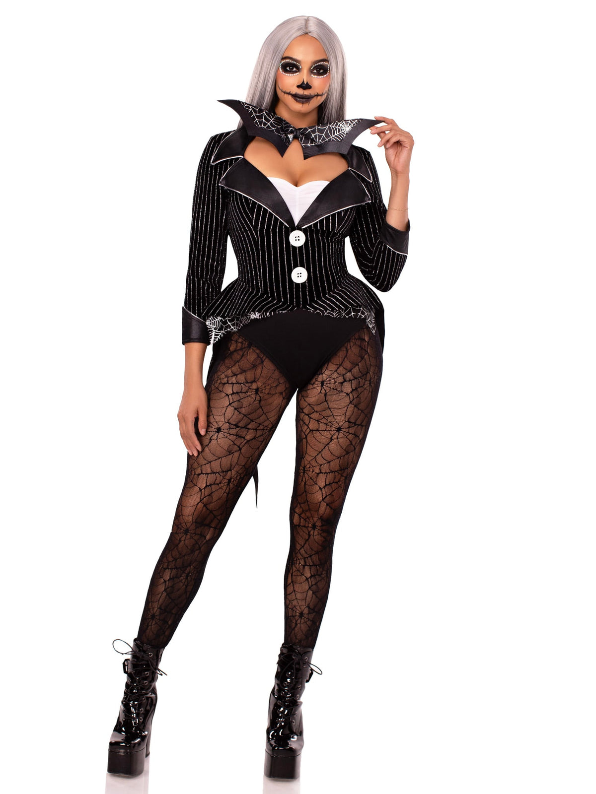 2 PC Halloween Baddie Costume, Includes Striped Velvet Bodysuit with Snap Crotch and Wing Bow Tie