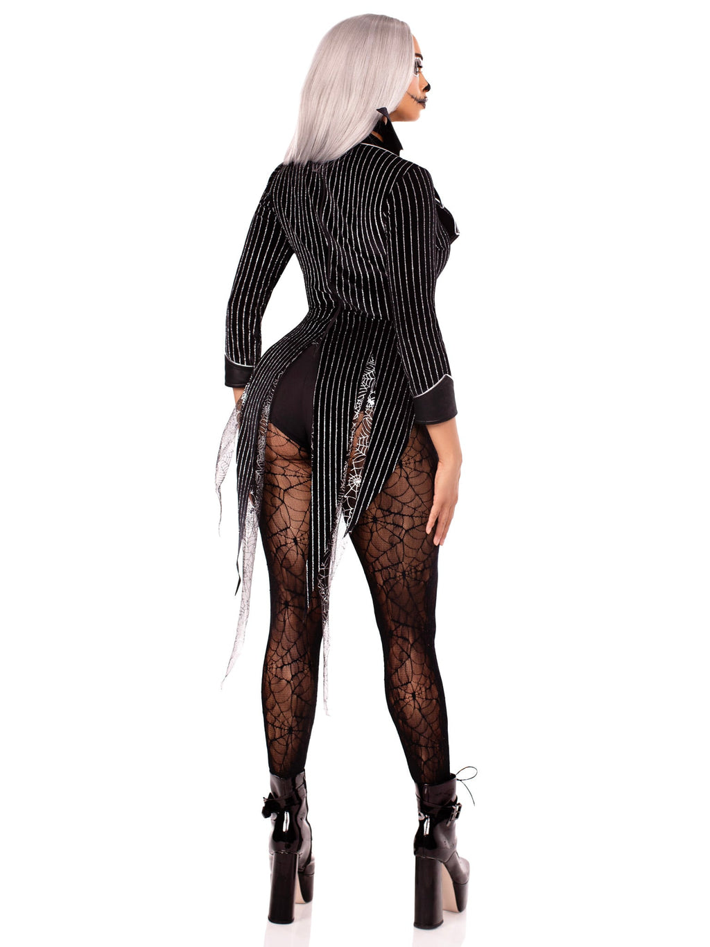 2 PC Halloween Baddie Costume, Includes Striped Velvet Bodysuit with Snap Crotch and Wing Bow Tie