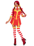 3 PC Ketchup Clown Costume, Includes Garter Dress with Attached Footless Thigh Highs, Collared Shrug, and 2 Hair Bows