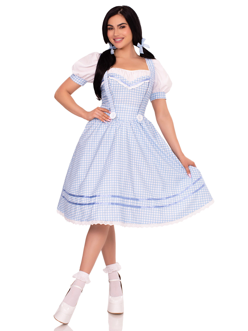 2 PC Kansas Sweetie Costume, Includes Eyelet Trimmed Gingham Dress with Sweetheart Bodice and (2) Matching Hair Ties