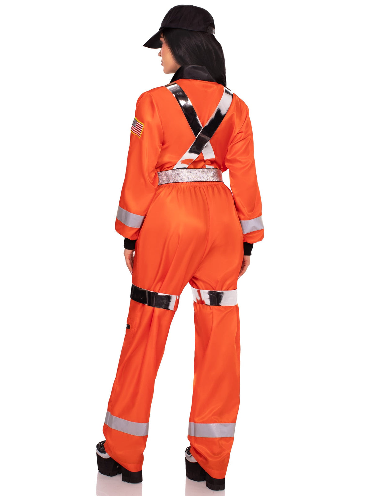 3 PC Cosmic Astronaut Costume, Includes Zip-Up Jumpsuit with Pockets and Reflective Trim, Metallic Body Harness, and Hat