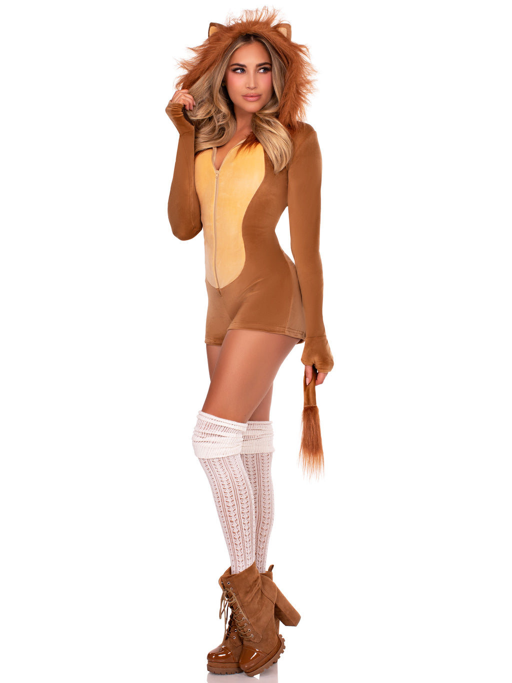 1 PC Comfy Lion Costume, Includes Ultra-Soft Velvet Plush Gloved Romper with Tail and Mane Hood