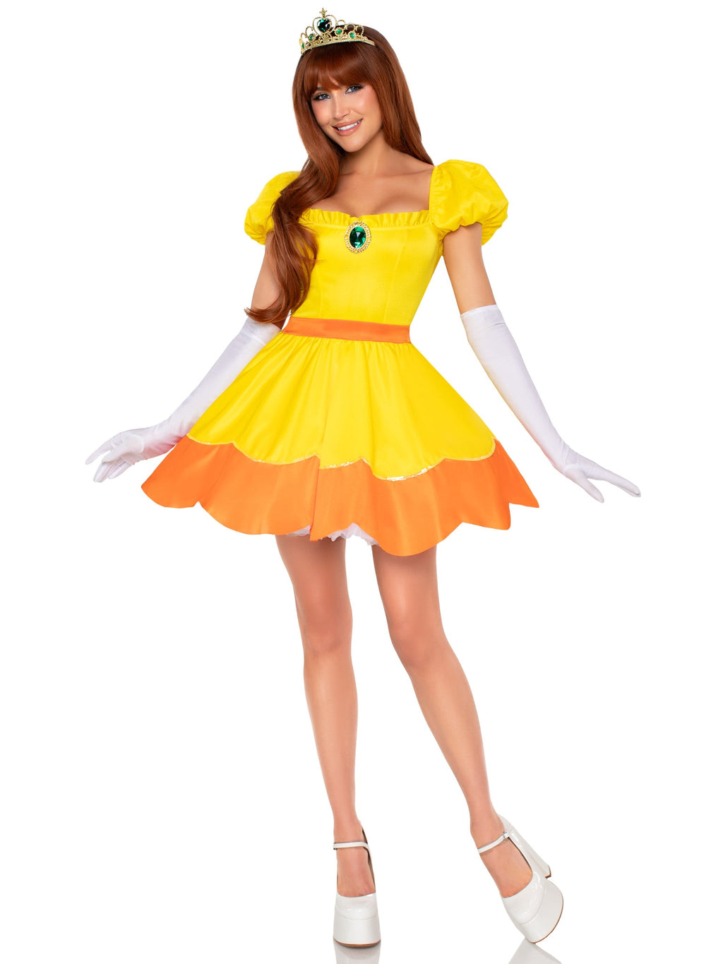 4 PC Sunflower Princess Costume, Includes Sequin Trimmed Dress, Pin-On Broach, Gloves, and Crown