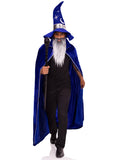 3 PC Wizard Costume Kit, Includes Cape with Celestial Accents, Wizard Hat, and Beard