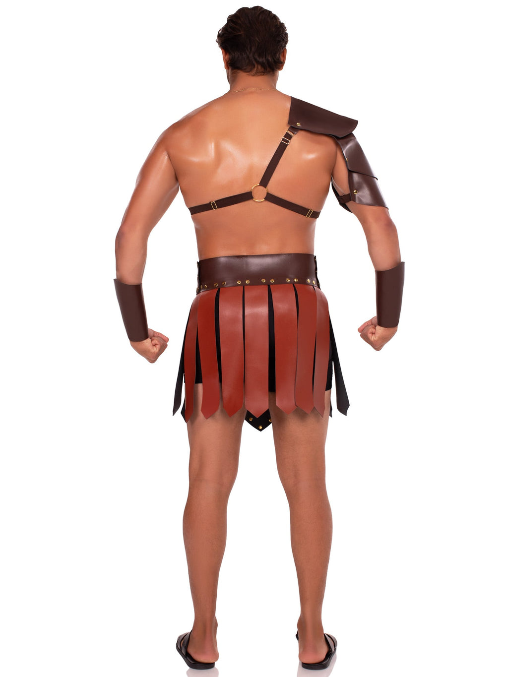 Men's 3 PC Gladiator Costume, Includes Faux-Leather Paneled Skirt, Armored Shoulder Harness, and Wrist Cuff