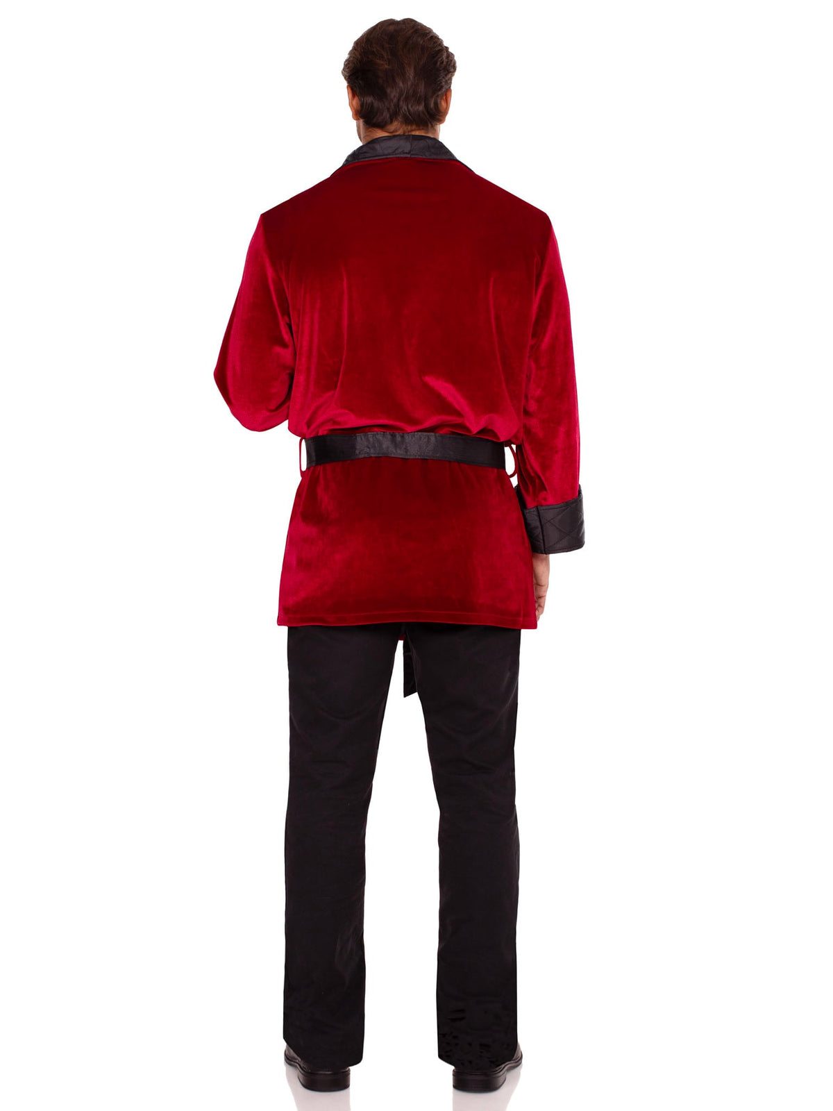 Men's 3 PC Deluxe Bachelor Costume, Includes Velvet Smoking Jacket with Quilted Collar, Belt, and Pipe