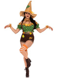 5 PC Scarecrow Sweetie Costume, Includes Top, Suspender Shorts with Patch Accents, Wrist Cuffs, Choker, and Hat