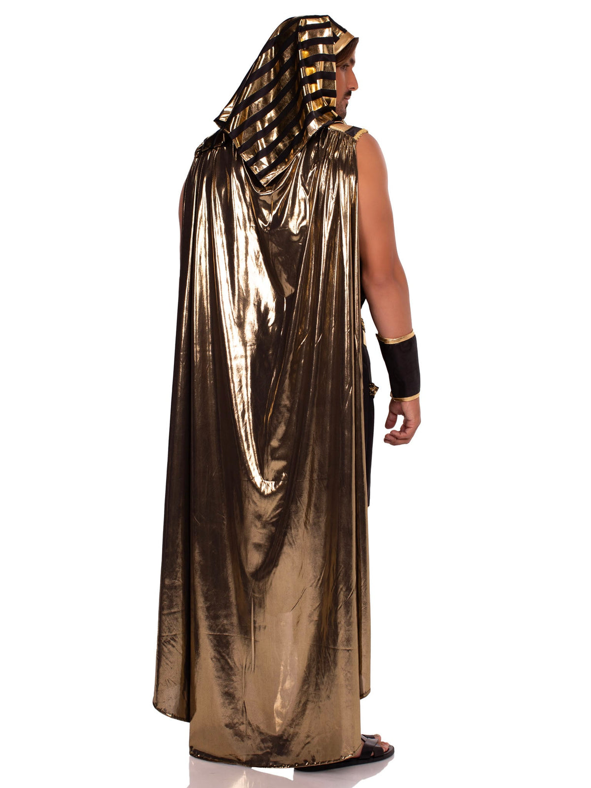 Men's 6 PC Pharaoh Costume, Includes Tank Top, Jeweled Collar with Attached Cape, Shorts with Attached Panel Belt, Wrist Cuffs, Leg Guards, and Head Piece
