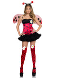 4 PC Daisy Bug Costume, Includes Tube Dress with Daisy Accent, Wings, Antennae Headband, and Thigh Highs.