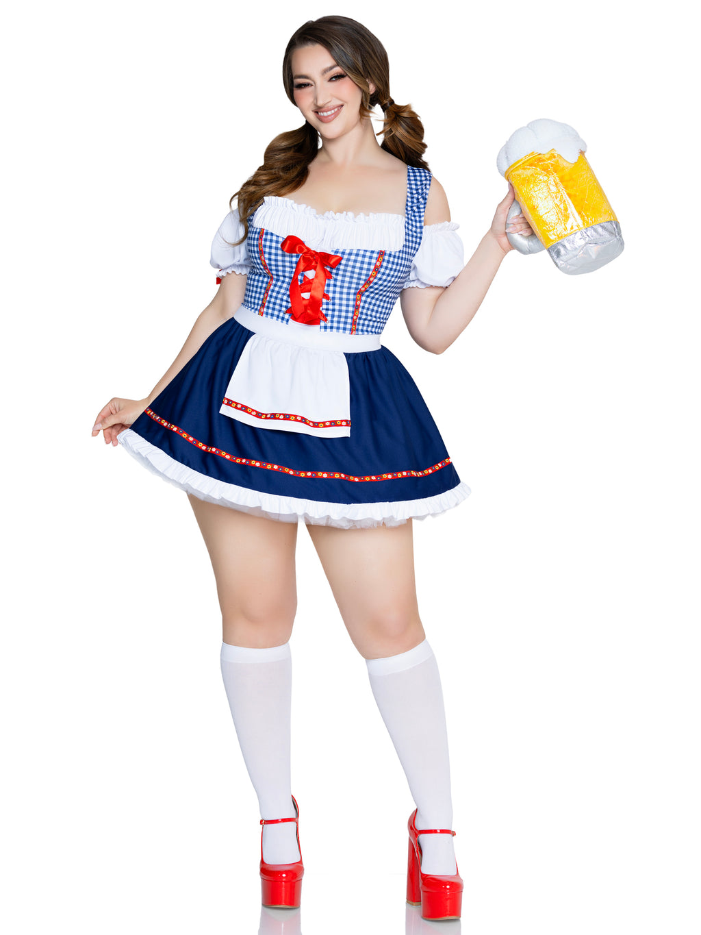 Plus Size 1 PC Oktoberfest Cutie Costume, Includes Gingham Apron Dress with Ribbon Trim.