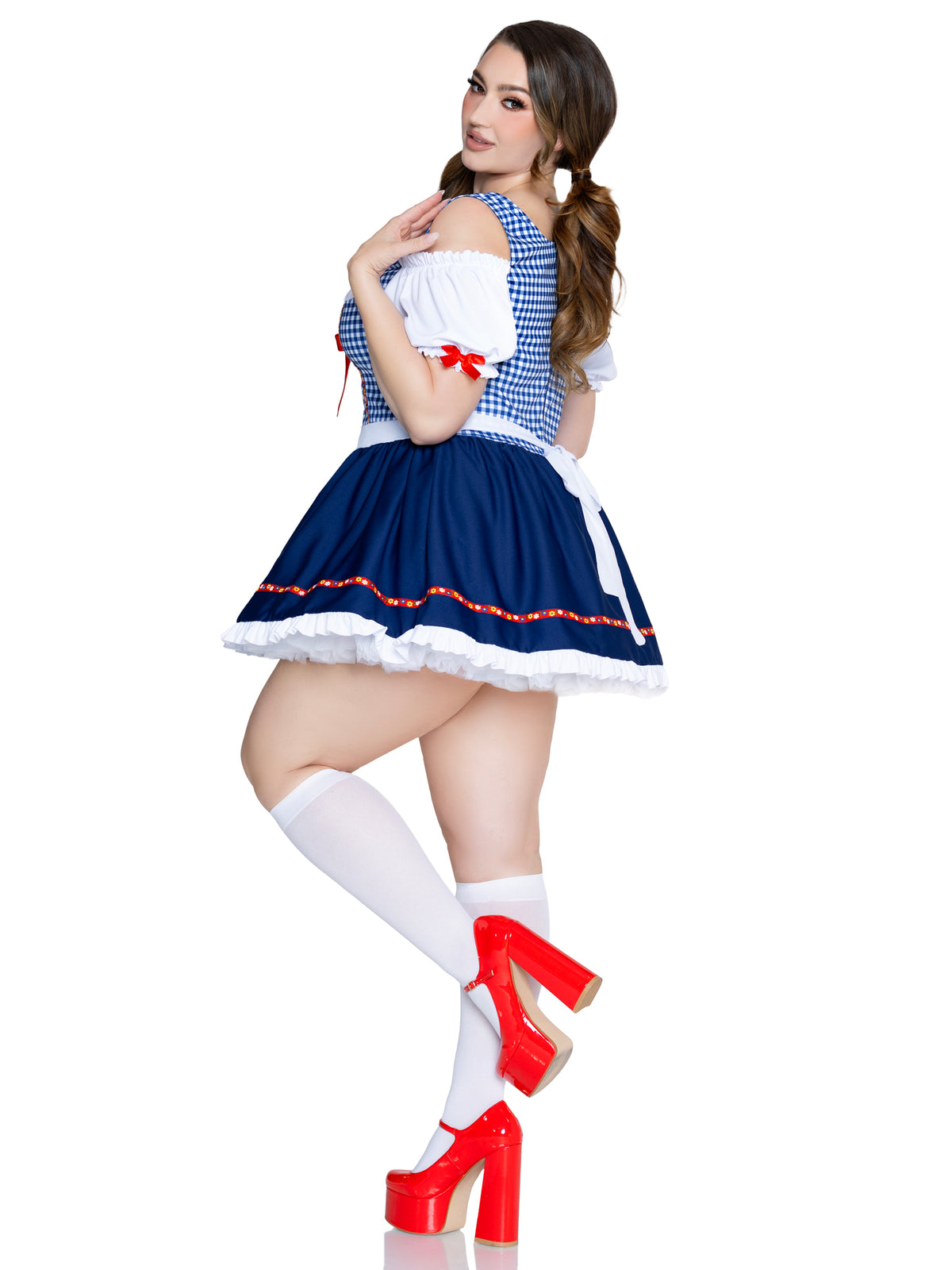 Plus Size 1 PC Oktoberfest Cutie Costume, Includes Gingham Apron Dress with Ribbon Trim.