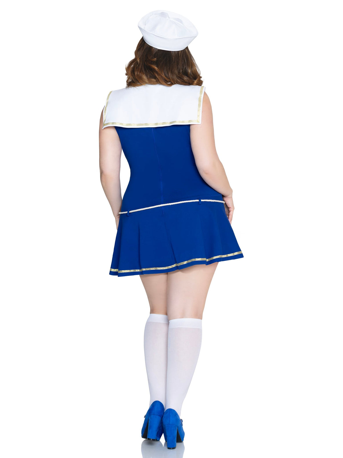 Plus Size 3 PC Sailor Sweetie Costume, Includes Dress with Button Accents, Rope Belt, and Sailor Hat.