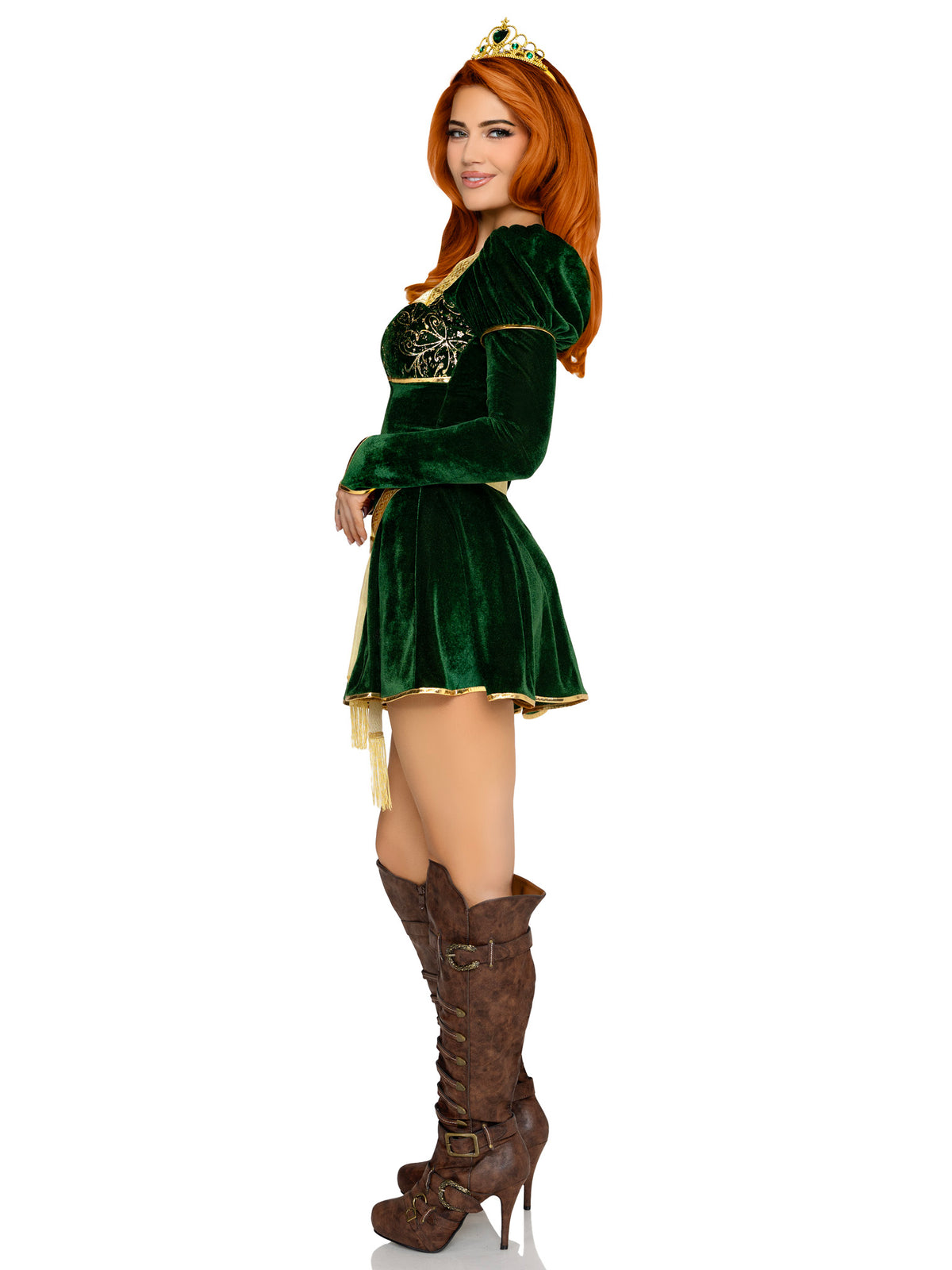 3 PC Swamp Princess Costume, Includes Velvet Dress with Gauntlet Sleeve, Belt, And Crown.