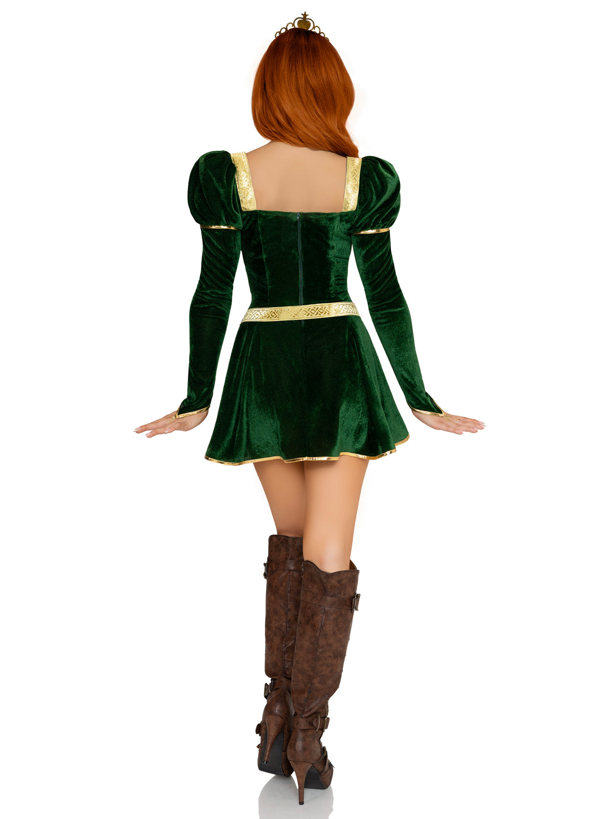 3 PC Swamp Princess Costume, Includes Velvet Dress with Gauntlet Sleeve, Belt, And Crown.