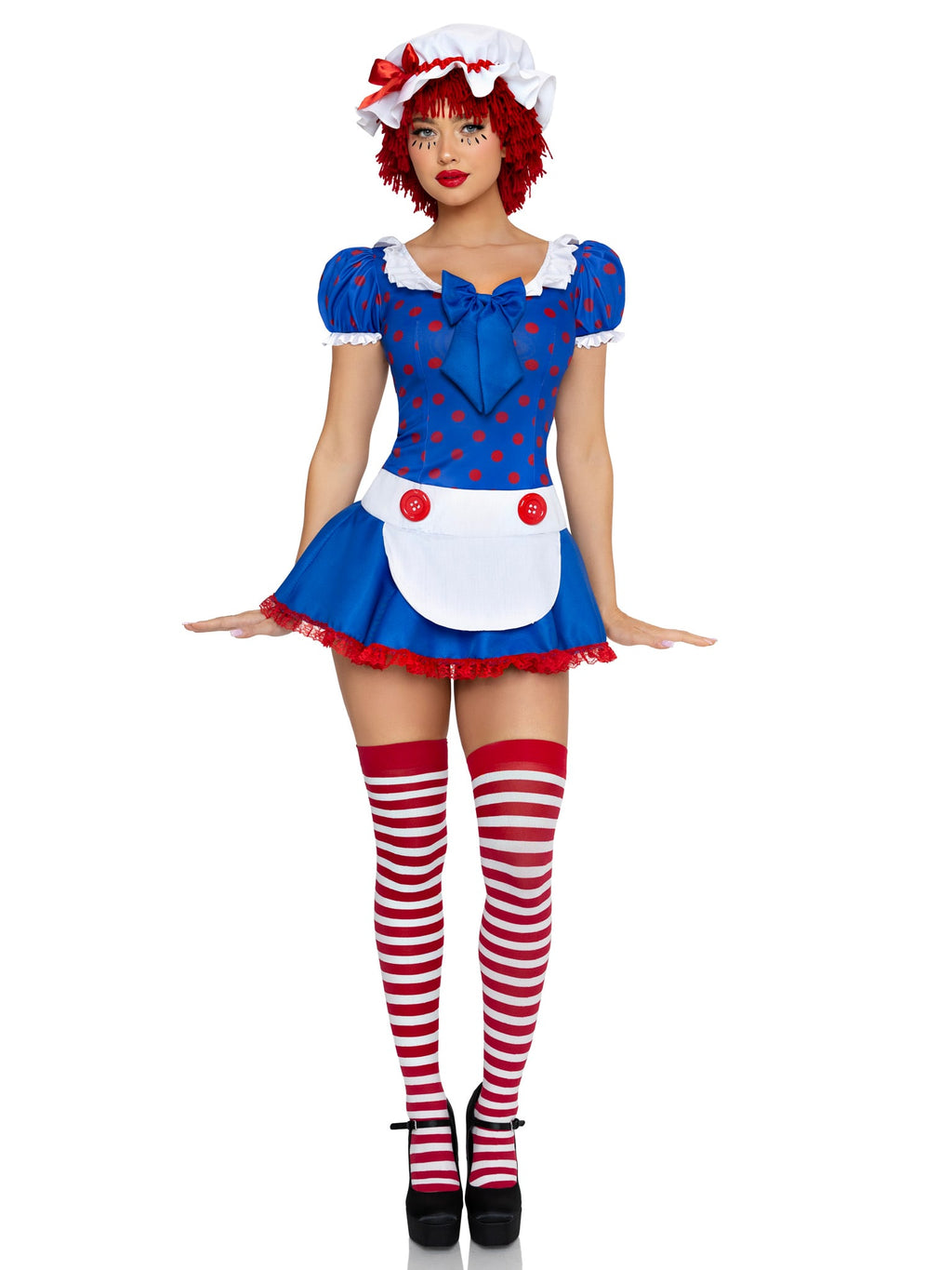 2 PC Darling Rag Doll Costume, Includes Apron Dress with Built-In Petticoat and Bonnet.