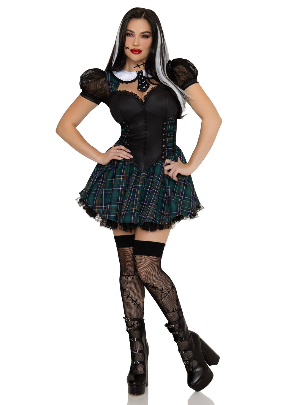 2 PC Stitched Up Sweetie Costume, Includes Dress with Lace-Up Side Detail and (4) Highlight Clip-In Hair Extensions