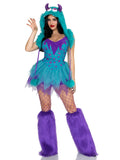 3 PC Monster Hottie Costume, Includes Dress with Tattered Tulle Skirt, Leg Warmers and Furry Monster Hood.