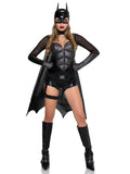4 PC Dark Crimefighter Costume, Includes Gloved Bodysuit with Padded Abs, Cape, Harness Belt, and Mask.