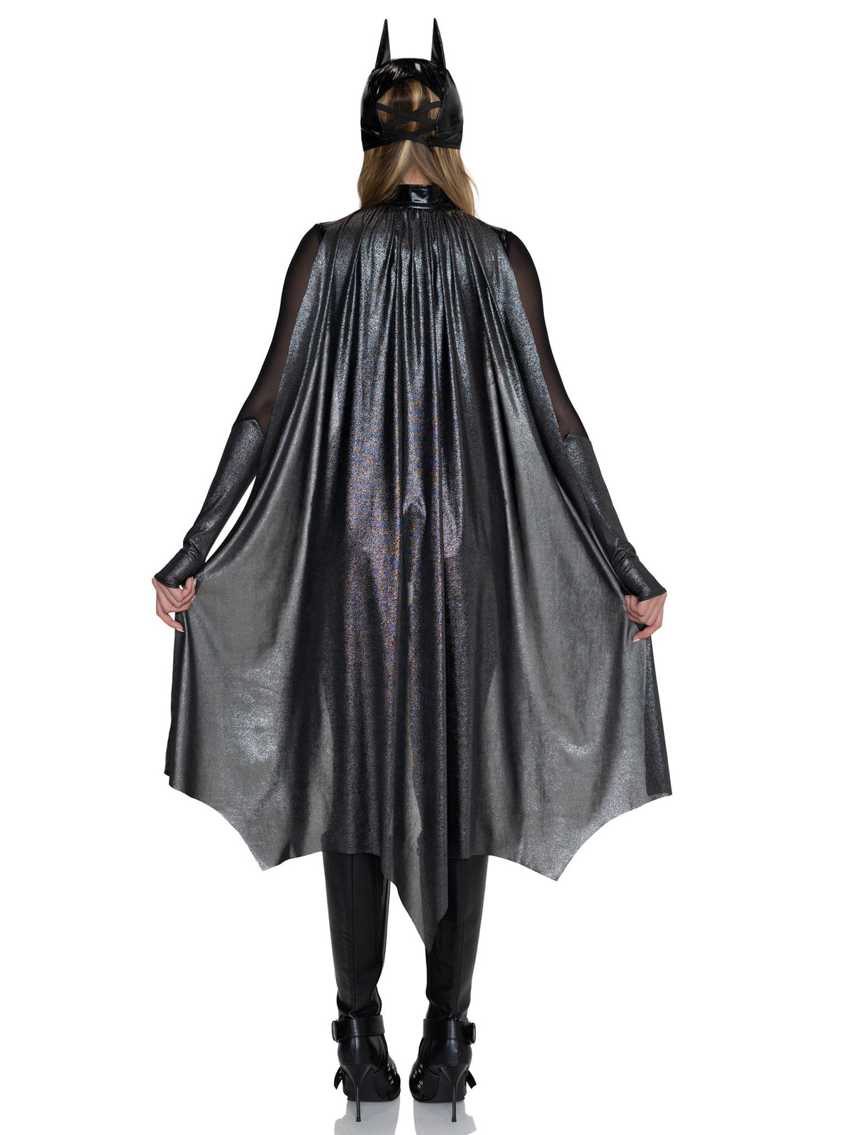 4 PC Dark Crimefighter Costume, Includes Gloved Bodysuit with Padded Abs, Cape, Harness Belt, and Mask.