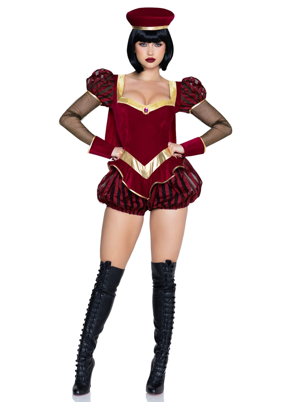 3 PC Tiny Tyrant Costume, Includes Bloomer Romper with Cape, Wrist Cuffs, and Hat.