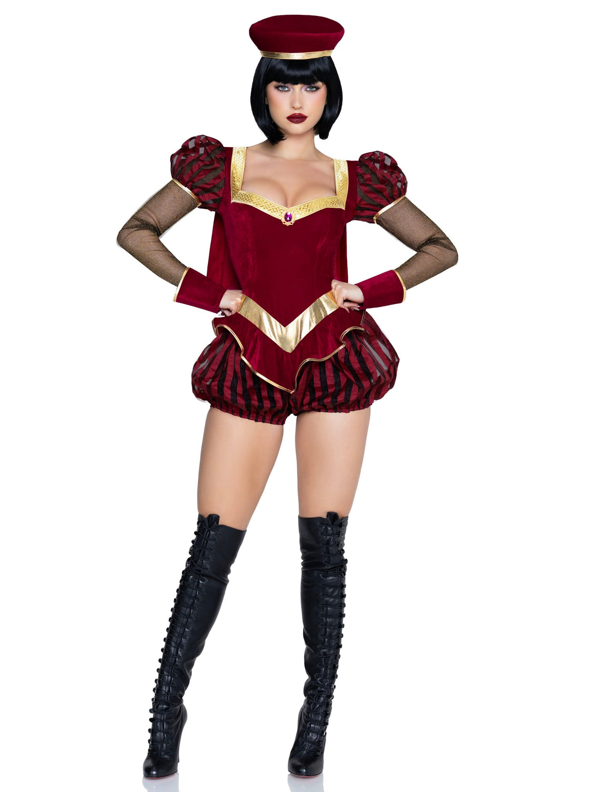 3 PC Tiny Tyrant Costume, Includes Bloomer Romper with Cape, Wrist Cuffs, and Hat.