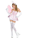 4 PC Madame Marie Costume, Includes Lace-Up Corset Dress with Boning and Ruffled Cage Skirt, Bloomer Shorts, Choker, and Head Piece.