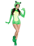 2 PC Flirty Froggy Costume, Includes Ultra-Soft Gloved Romper Cheeky Butt Detail and Bonnet.