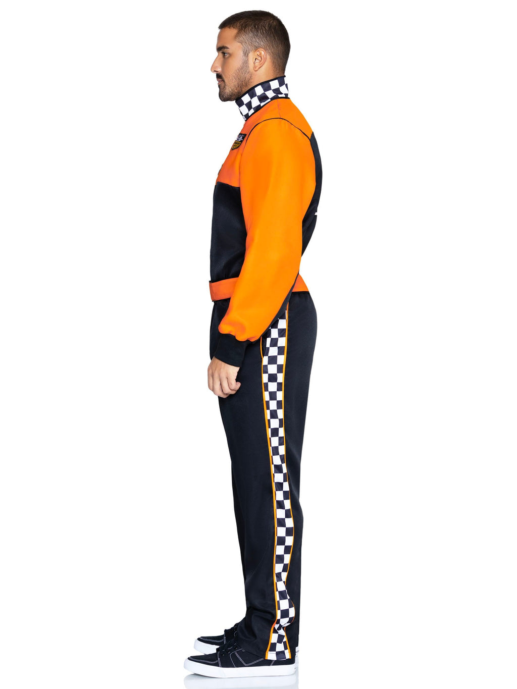 Men's 2 PC Grand Prix Pro Costume, Includes Jumpsuit with Pockets, Two-Way Zipper, and Belt.