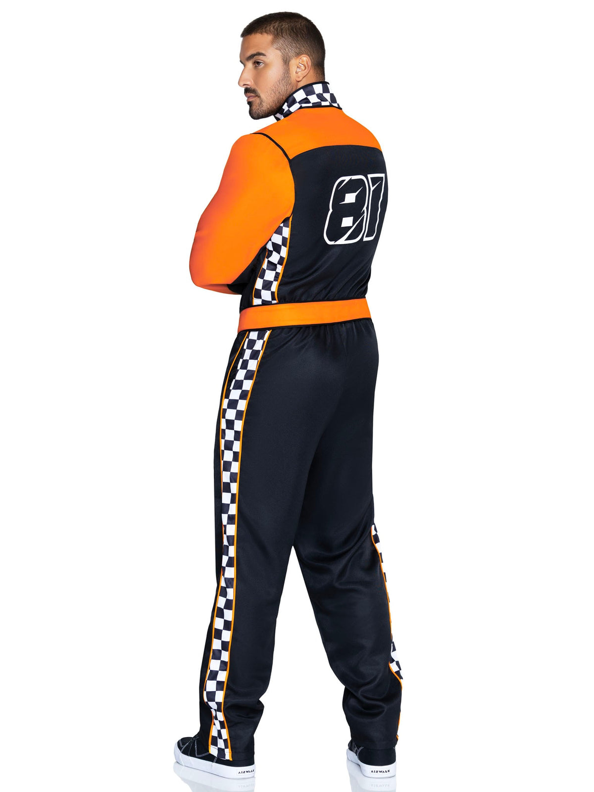 Men's 2 PC Grand Prix Pro Costume, Includes Jumpsuit with Pockets, Two-Way Zipper, and Belt.
