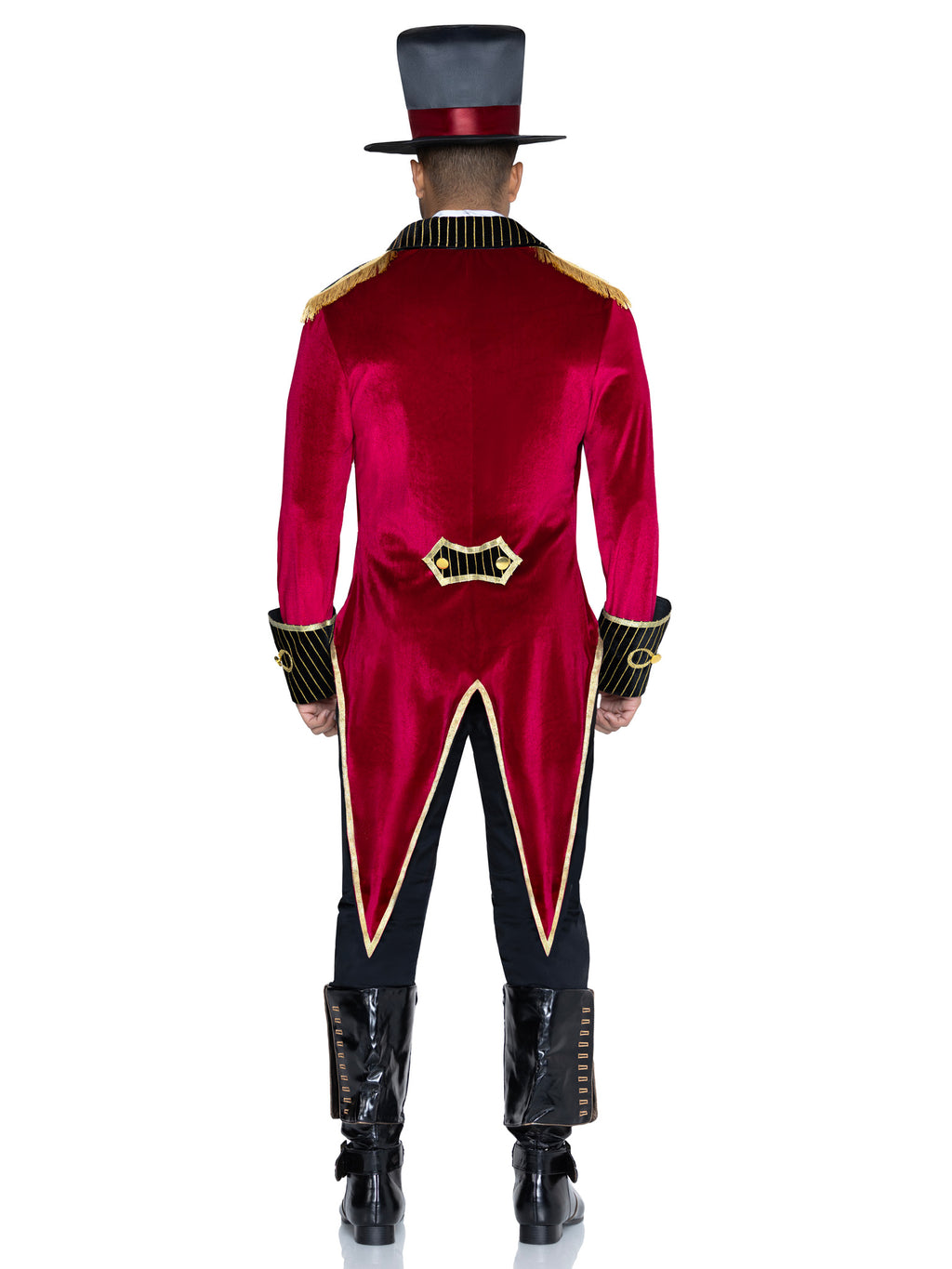 Men's 3 PC Ring Master Costume, Includes Velvet Jacket with Tailcoat and Attached Vest, Dickey, and Top Hat.