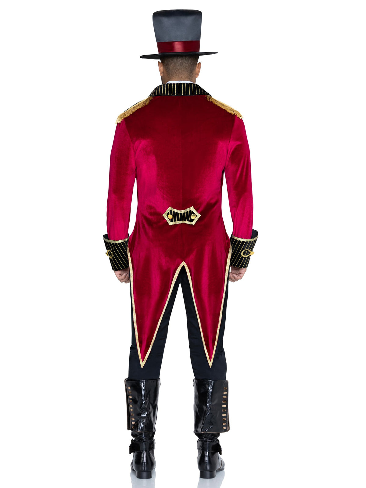Men's 3 PC Ring Master Costume, Includes Velvet Jacket with Tailcoat and Attached Vest, Dickey, and Top Hat.