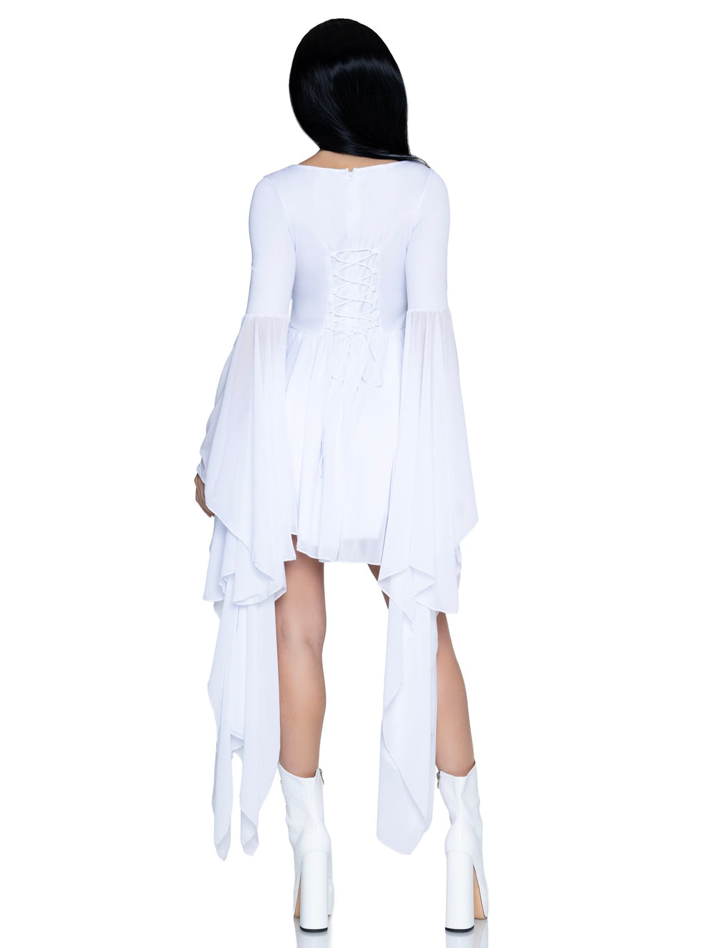 1 PC Frankie's Bride Costume, Includes Corset Dress with Lace-Up Back and Chiffon Flounce Sleeves.