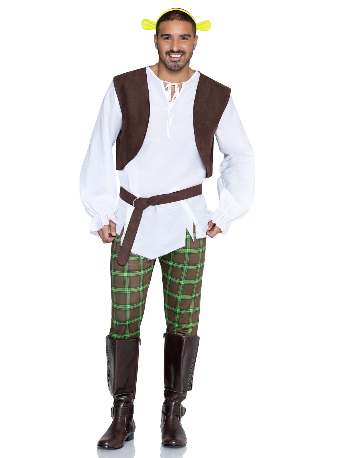 Men's 5 PC Swamp Thing Costume, Includes Tunic Shirt, Vest, Pants, Belt, and Headband.