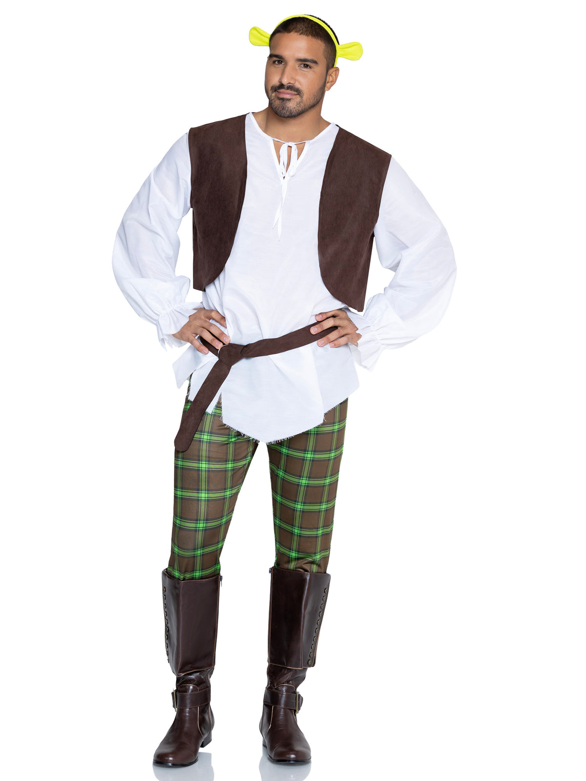 Men's 5 PC Swamp Thing Costume, Includes Tunic Shirt, Vest, Pants, Belt, and Headband.
