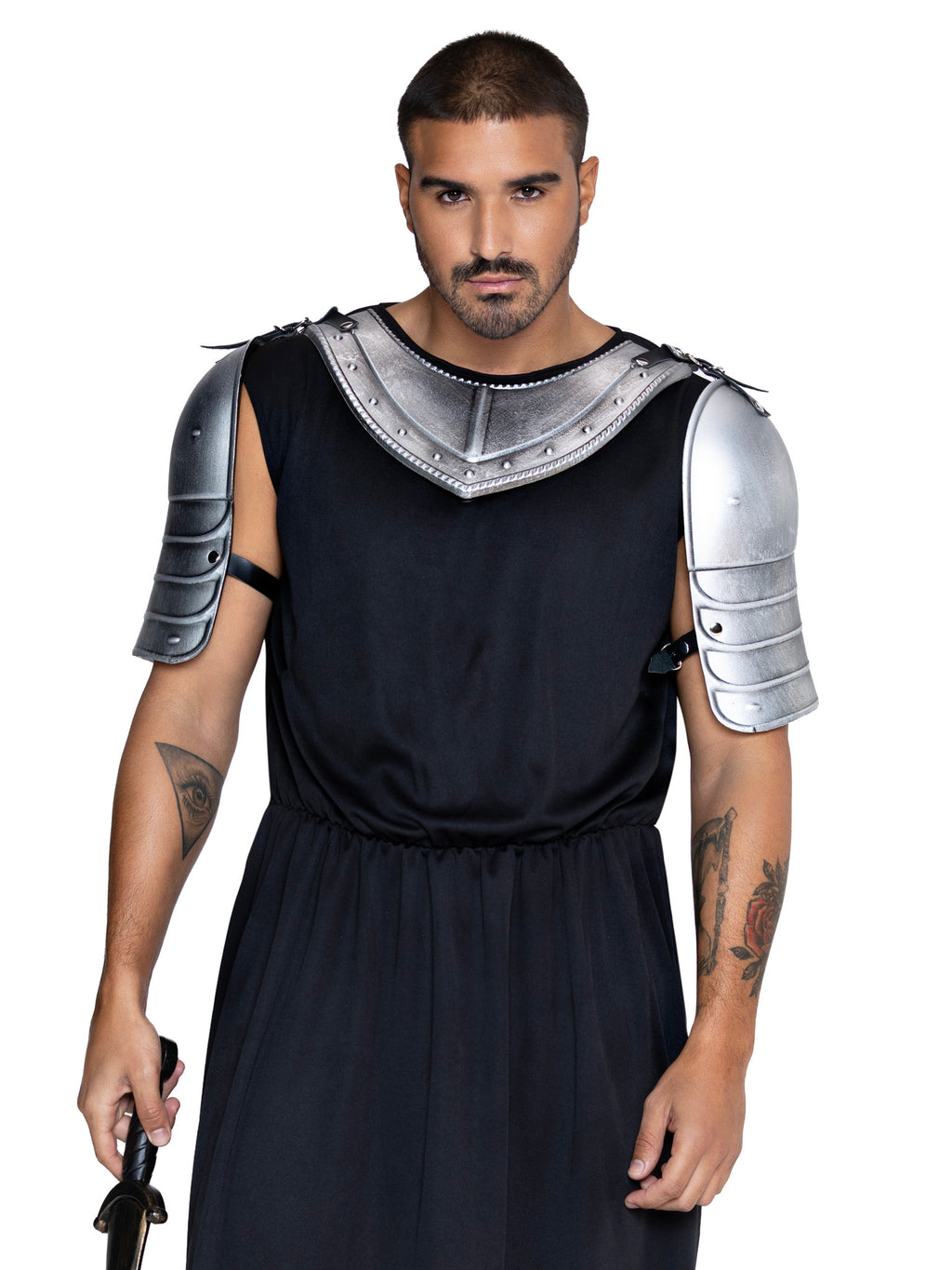 Men's 4 PC Armor Costume Kit, Includes Molded Chest and Back Plate with Shoulder Guards, Connected with Adjustable Buckle Straps.